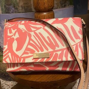 kate spade Coral Pink and White Palm-Print Crossbody